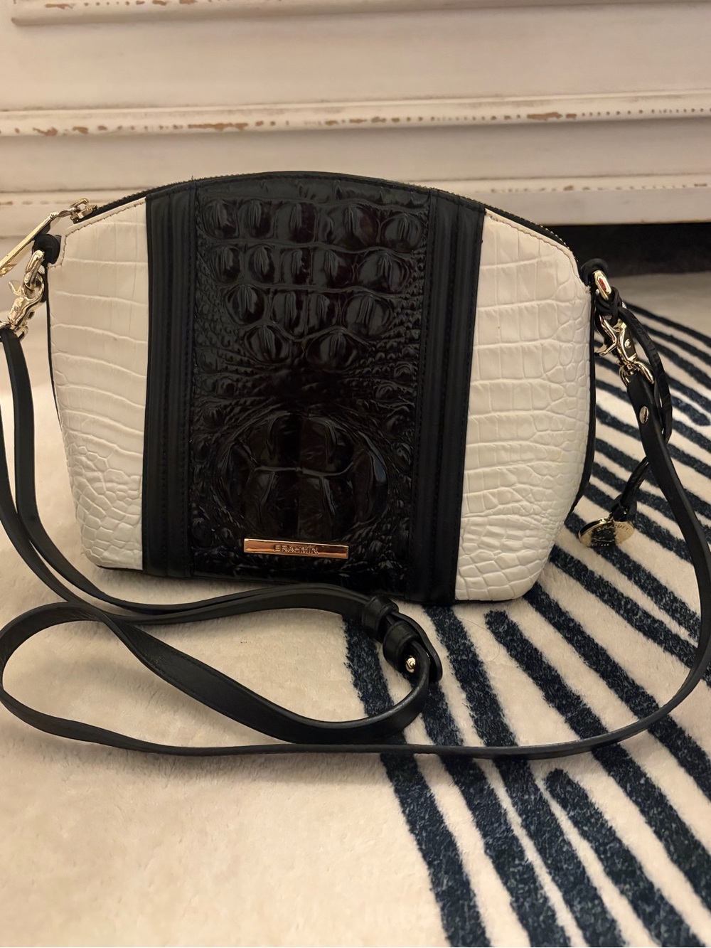 Brahmin Black and White Croc-Embossed Crossbody